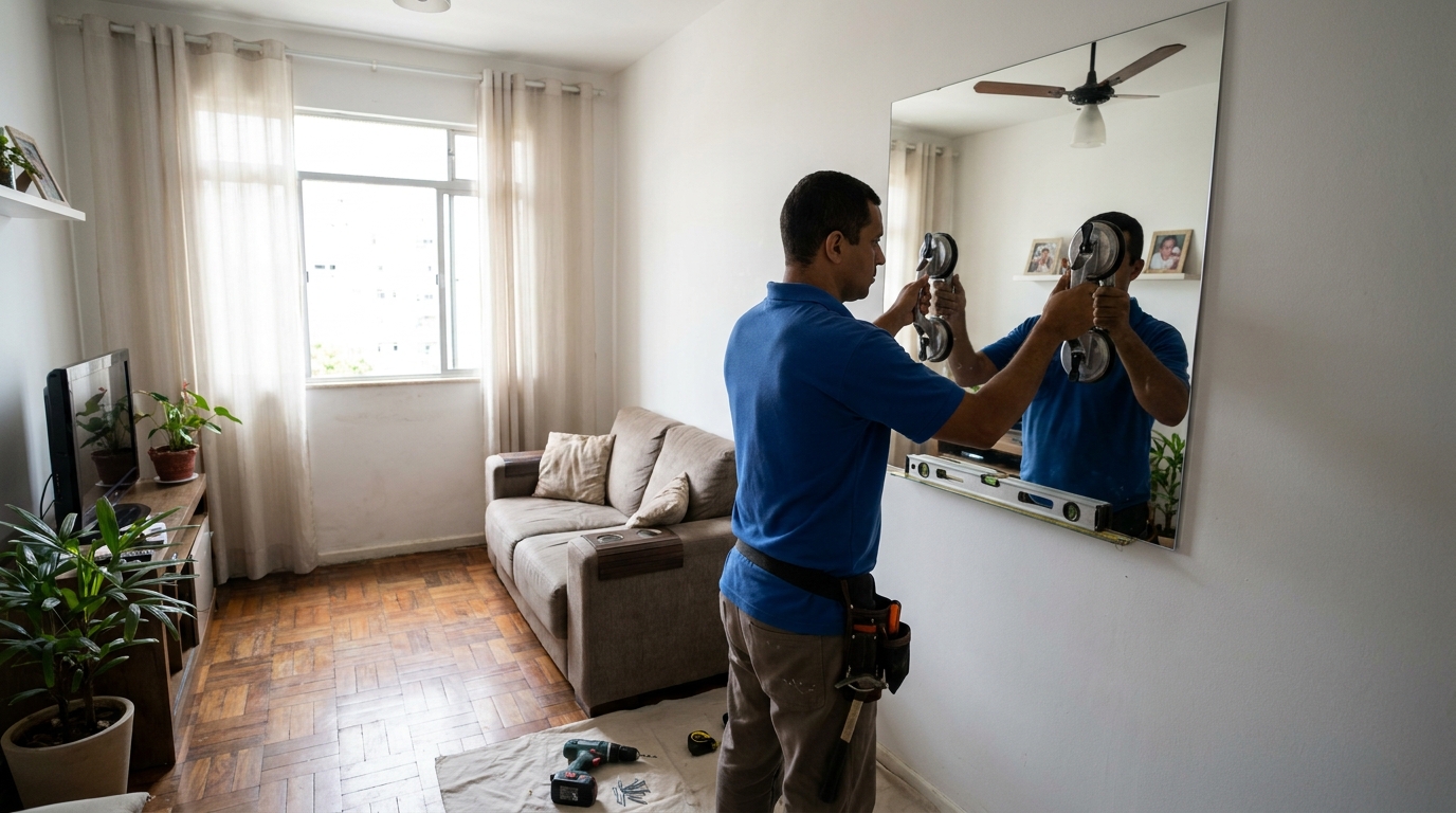 Espelho sob medida com parquet em Pelotas-RS