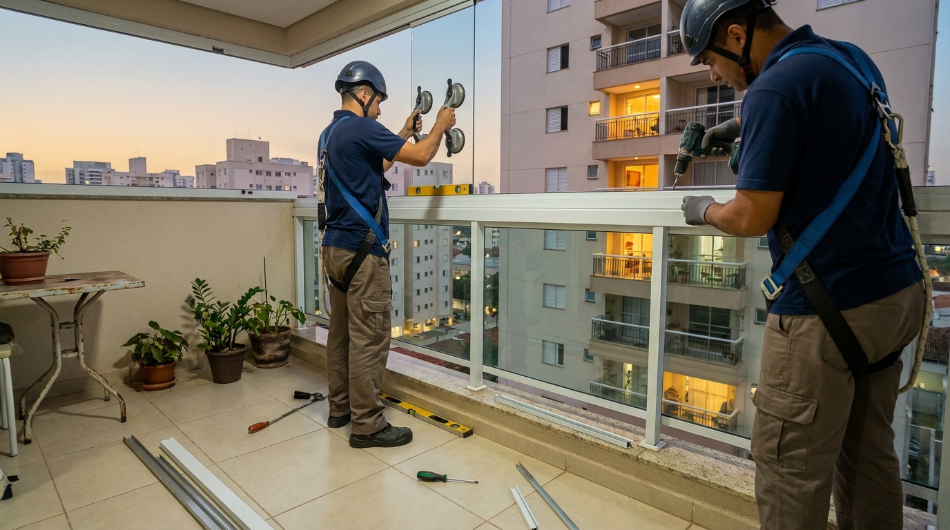 Cortina de vidro em terraço em Pelotas-RS